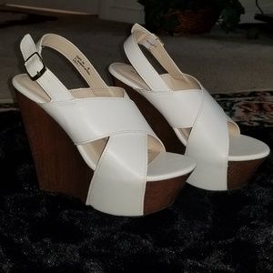 Peep Toe Slingback platform wedge.